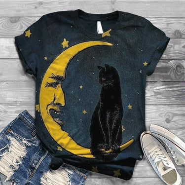 Vintage Summer Cat Shirt Shirts & Tops KittyNook Cat Company Cat In A Crescent Moon S